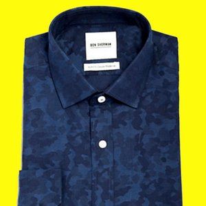 NEW Ben Sherman Blue Camo Dress Shirt Men's Size 16, 32/33 LARGE long sleeved